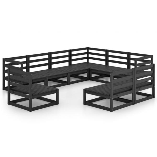 9-tlg. Garten-Lounge-Set Schwarz Massivholz Kiefer