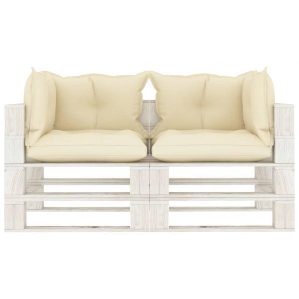 Garten-Palettensofa 2-Sitzer mit Creme-Kissen Holz