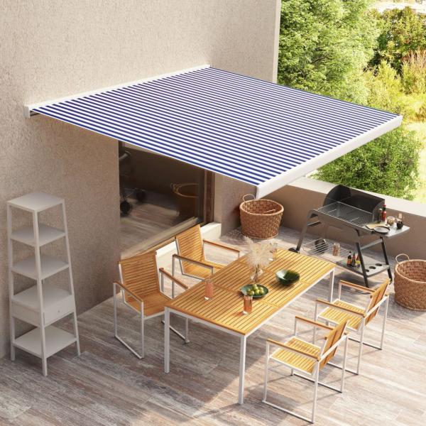 ARDEBO.de - Motorisierte Kassetten-Markise 350x250 cm Blau und Weiß