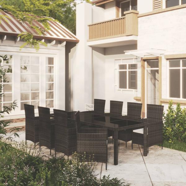 ARDEBO.de - 9-tlg. Garten-Essgruppe mit Kissen Poly Rattan Schwarz