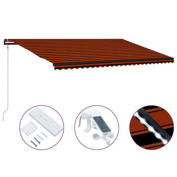 ARDEBO.de - Einziehbare Markise mit Windsensor & LED 600x300cm Orange Braun