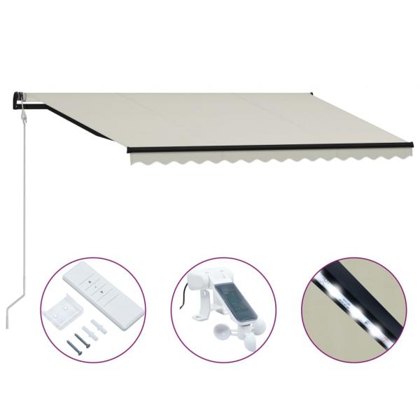 ARDEBO.de - Einziehbare Markise mit Windsensor & LED 400x300cm Creme