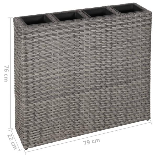 Garten-Hochbeet mit 4 Töpfen 2 Stk. Poly Rattan Grau