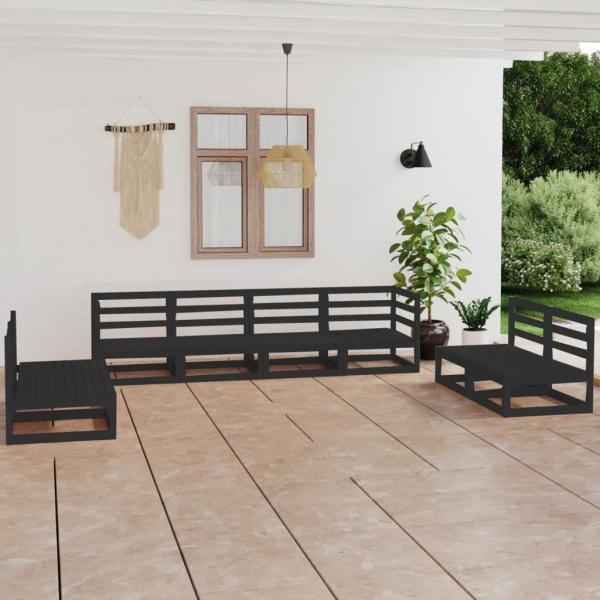 ARDEBO.de - 8-tlg. Garten-Lounge-Set Schwarz Massivholz Kiefer