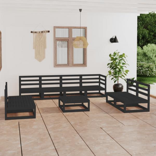 ARDEBO.de - 9-tlg. Garten-Lounge-Set Schwarz Massivholz Kiefer