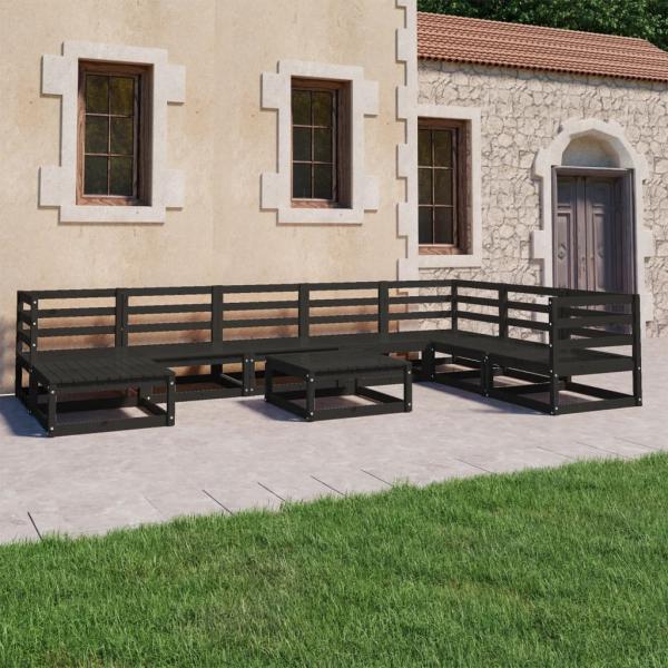 ARDEBO.de - 9-tlg. Garten-Lounge-Set Schwarz Massivholz Kiefer