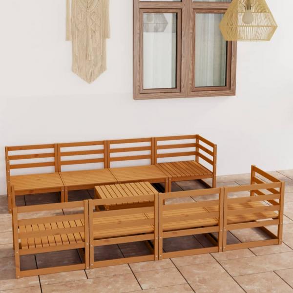 ARDEBO.de - 9-tlg. Garten-Lounge-Set Honigbraun Massivholz Kiefer