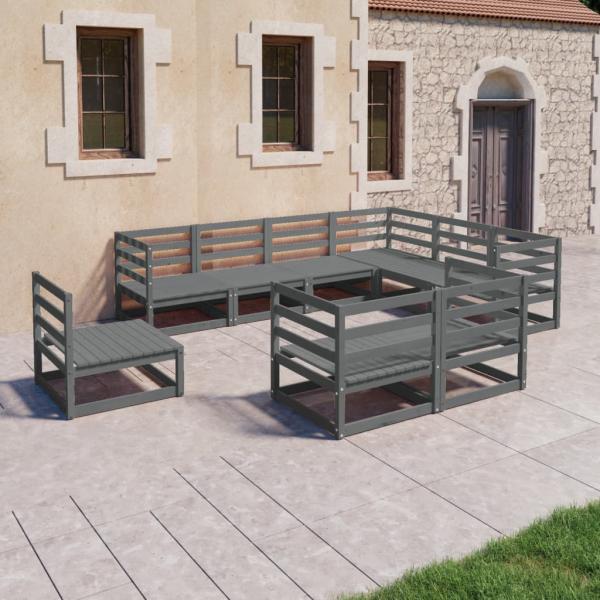 ARDEBO.de - 9-tlg. Garten-Lounge-Set Grau Kiefer Massivholz