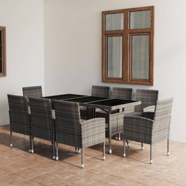 ARDEBO.de - 9-tlg. Garten-Essgruppe Poly Rattan Anthrazit und Grau