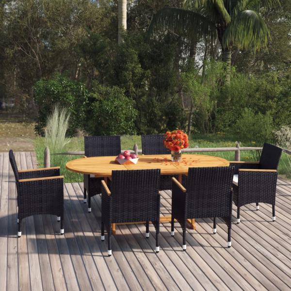 ARDEBO.de - 7-tlg. Garten-Essgruppe Poly Rattan Schwarz