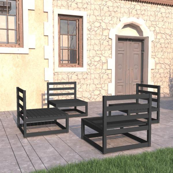 ARDEBO.de - 4-tlg. Garten-Lounge-Set Schwarz Massivholz Kiefer