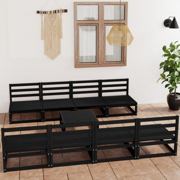 ARDEBO.de - 9-tlg. Garten-Lounge-Set Schwarz Massivholz Kiefer