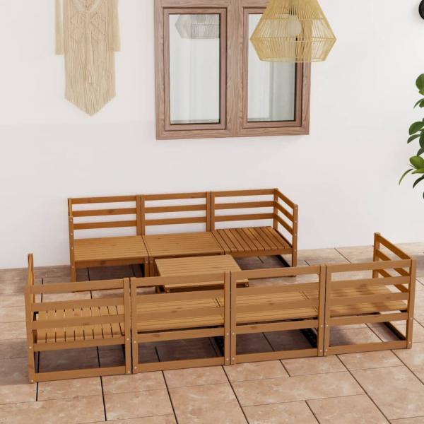 ARDEBO.de - 8-tlg. Garten-Lounge-Set Honigbraun Massivholz Kiefer