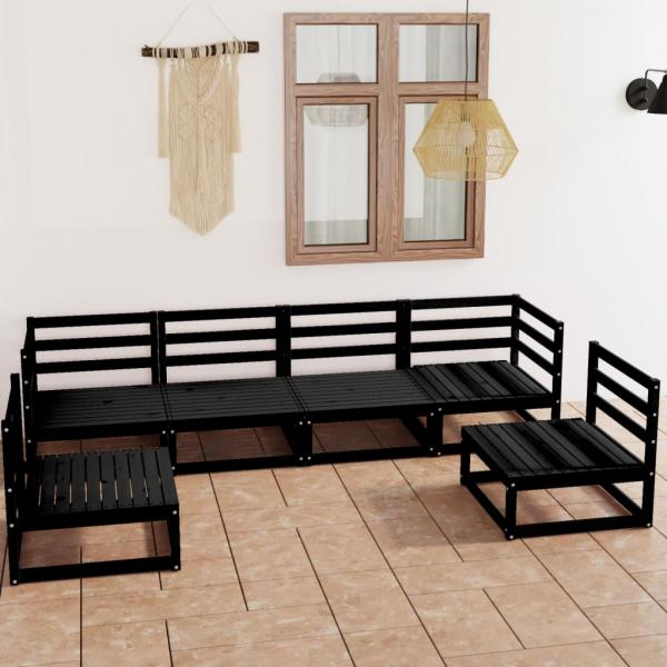 ARDEBO.de - 6-tlg. Garten-Lounge-Set Schwarz Massivholz Kiefer