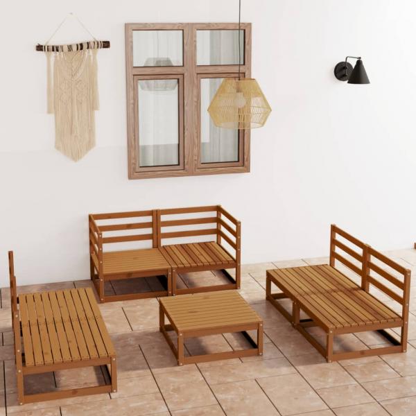 ARDEBO.de - 7-tlg. Garten-Lounge-Set Honigbraun Massivholz Kiefer