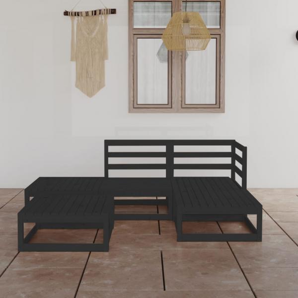 ARDEBO.de - 5-tlg. Garten-Lounge-Set Schwarz Massivholz Kiefer