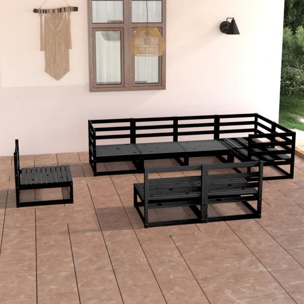 ARDEBO.de - 8-tlg. Garten-Lounge-Set Schwarz Massivholz Kiefer