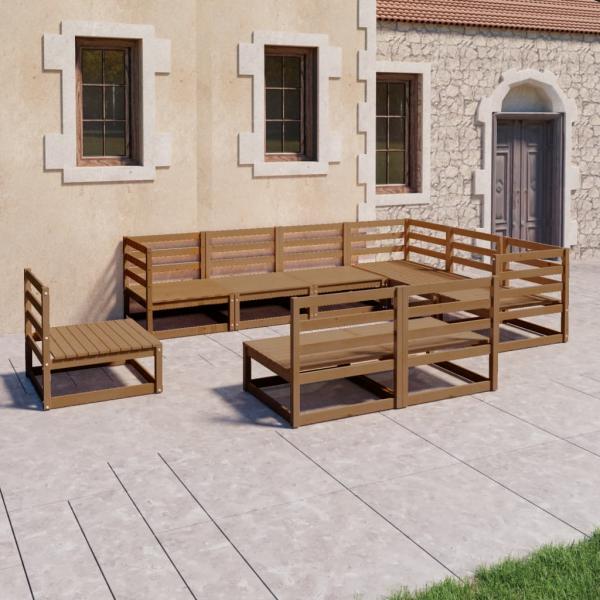 ARDEBO.de - 9-tlg. Garten-Lounge-Set Honigbraun Massivholz Kiefer