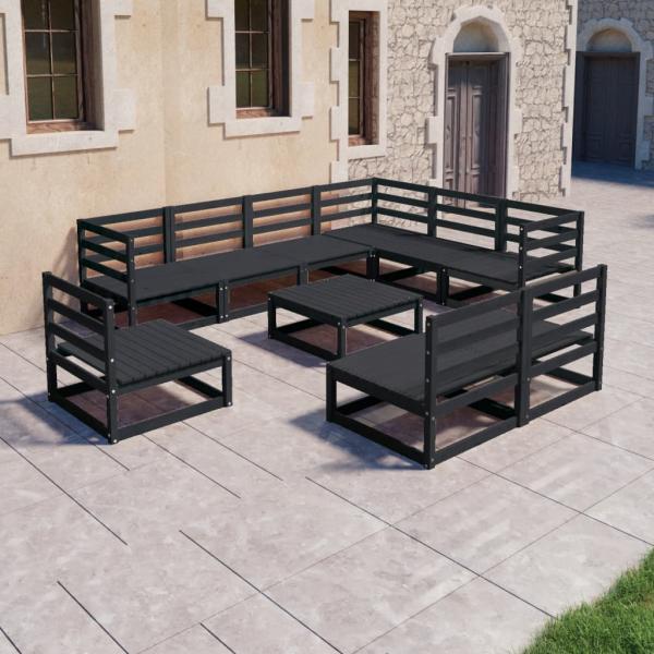 ARDEBO.de - 10-tlg. Garten-Lounge-Set Schwarz Massivholz Kiefer