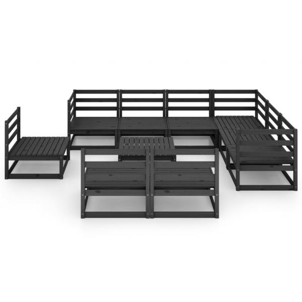 10-tlg. Garten-Lounge-Set Schwarz Massivholz Kiefer