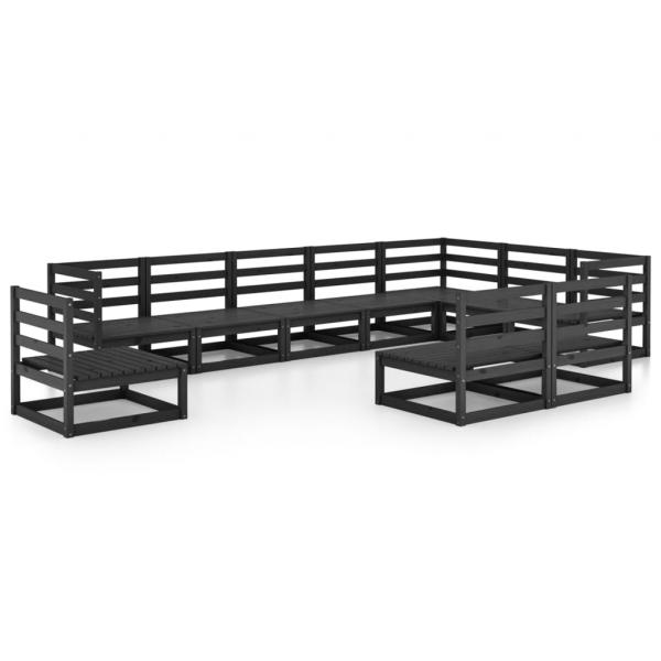 10-tlg. Garten-Lounge-Set Schwarz Massivholz Kiefer