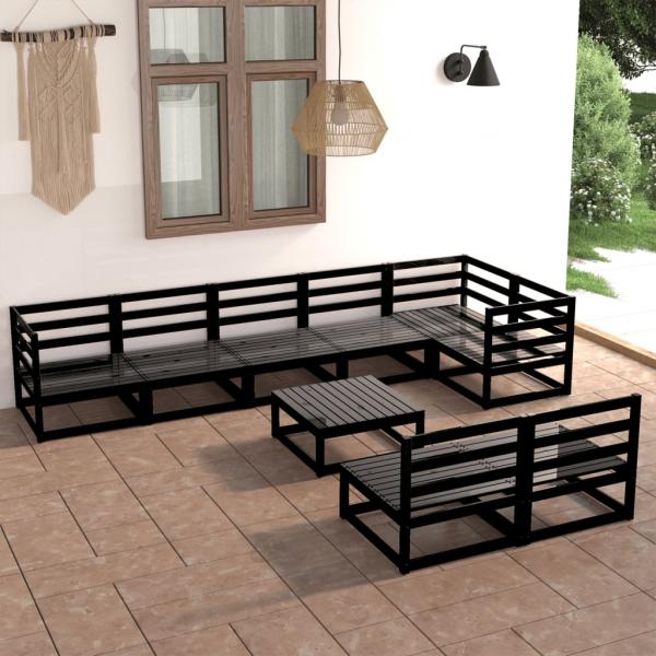 ARDEBO.de - 9-tlg. Garten-Lounge-Set Schwarz Massivholz Kiefer