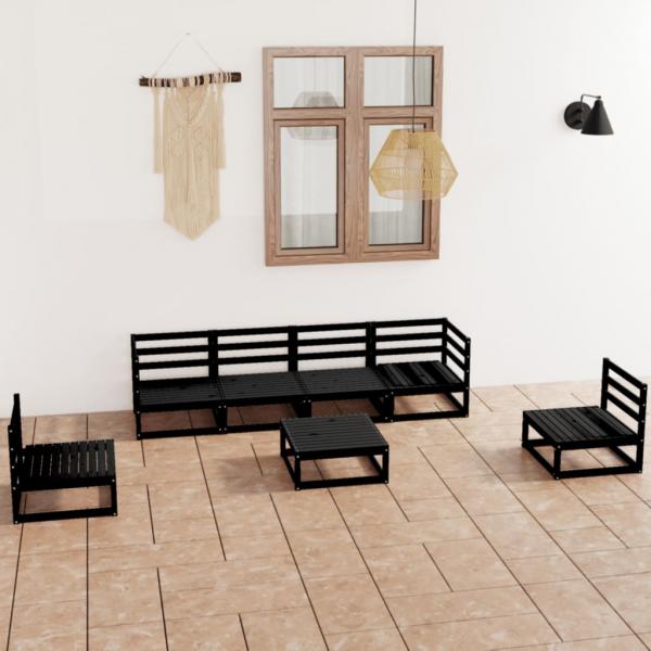 ARDEBO.de - 7-tlg. Garten-Lounge-Set Schwarz Massivholz Kiefer