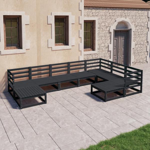 ARDEBO.de - 9-tlg. Garten-Lounge-Set Schwarz Massivholz Kiefer