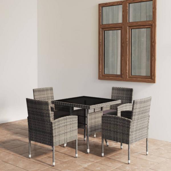 ARDEBO.de - 5-tlg. Garten-Essgruppe Poly Rattan Anthrazit