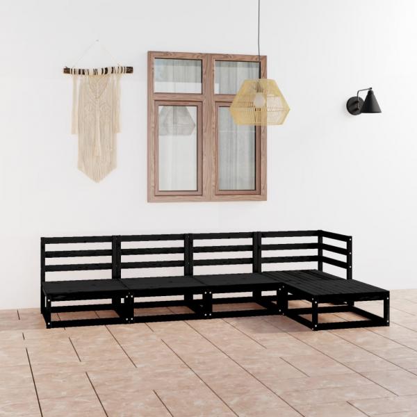 ARDEBO.de - 5-tlg. Garten-Lounge-Set Schwarz Massivholz Kiefer