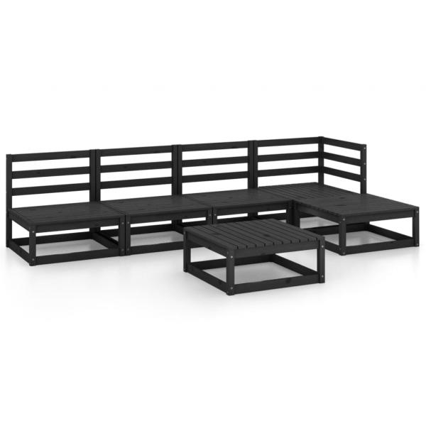 5-tlg. Garten-Lounge-Set Schwarz Massivholz Kiefer