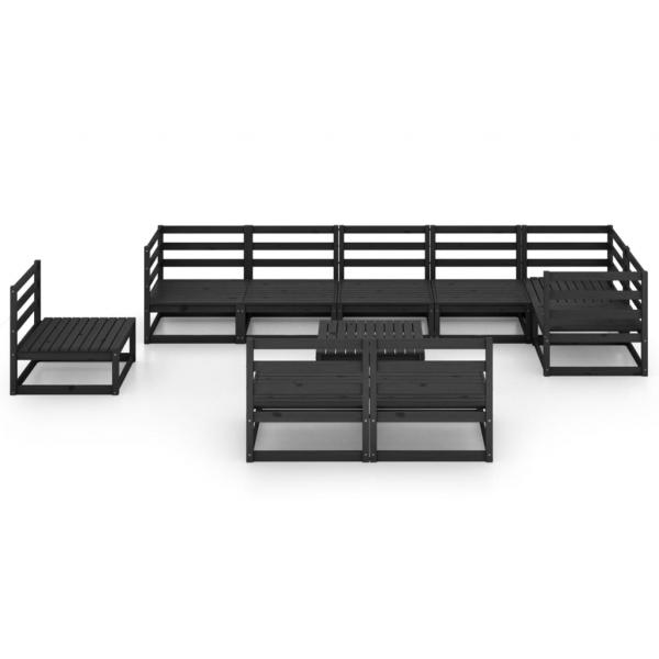 10-tlg. Garten-Lounge-Set Schwarz Massivholz Kiefer