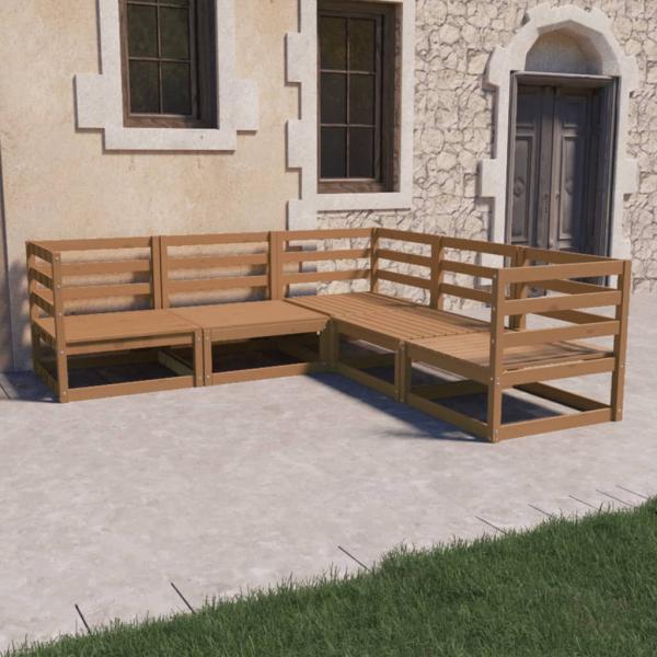 ARDEBO.de - 5-tlg. Garten-Lounge-Set Honigbraun Massivholz Kiefer