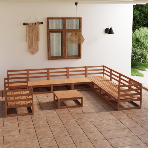 ARDEBO.de - 11-tlg. Garten-Lounge-Set Honigbraun Massivholz Kiefer