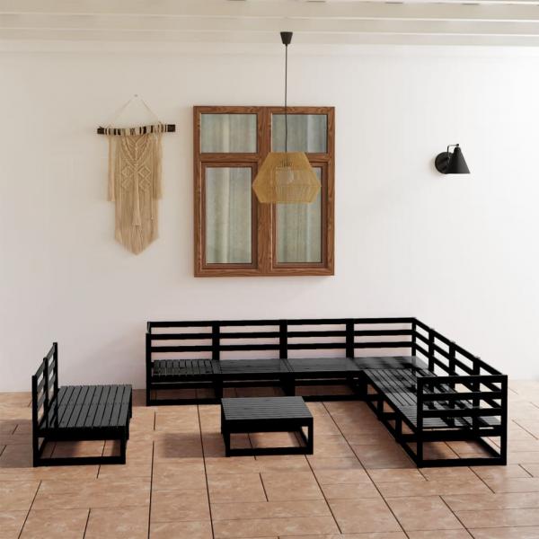 ARDEBO.de - 10-tlg. Garten-Lounge-Set Schwarz Massivholz Kiefer