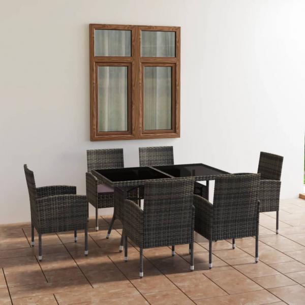 ARDEBO.de - 7-tlg. Garten-Essgruppe Poly Rattan Anthrazit und Grau