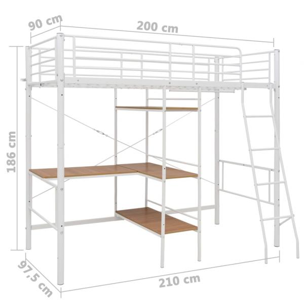 Etagenbett mit Tischrahmen Weiß Metall 90x200 cm