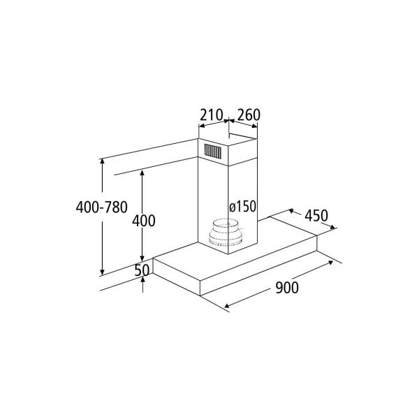 PKM 9004W Wandhaube, 90 cm breit, 379 m³/h, Umluftbetrieb, Abluftbetrieb, Fettfilter spülmaschinenfest, LED, Edelstahl