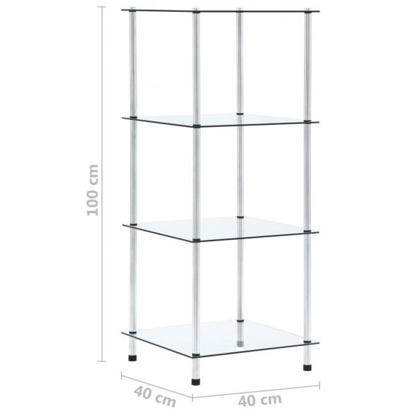 Regal mit 4 Ablagen Transparent 40x40x100 cm Hartglas