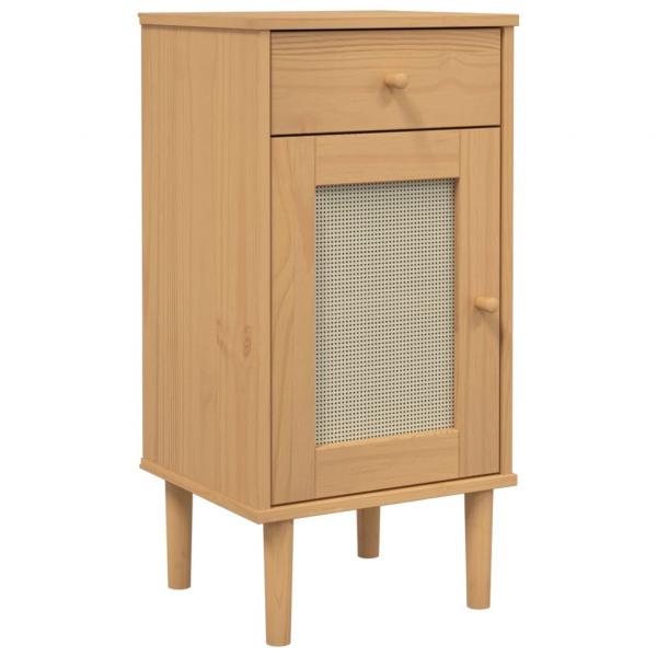 Nachttisch SENJA Rattan-Look Braun 40x35x80cm Massivholz Kiefer