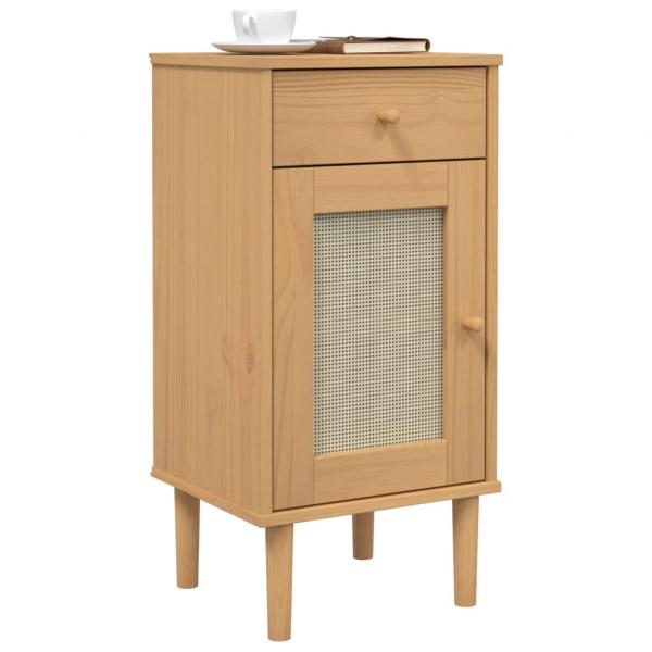 Nachttisch SENJA Rattan-Look Braun 40x35x80cm Massivholz Kiefer