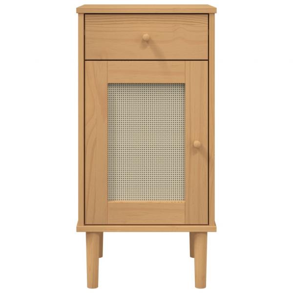 Nachttisch SENJA Rattan-Look Braun 40x35x80cm Massivholz Kiefer