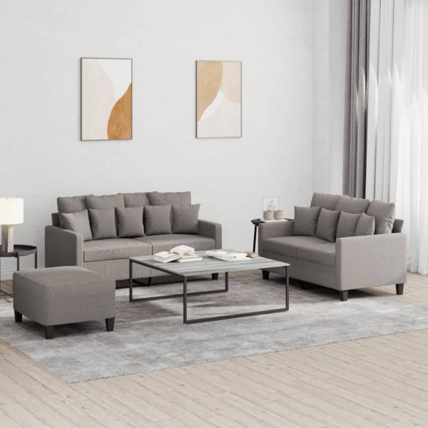 ARDEBO.de - 3-tlg. Sofagarnitur mit Kissen Taupe Stoff