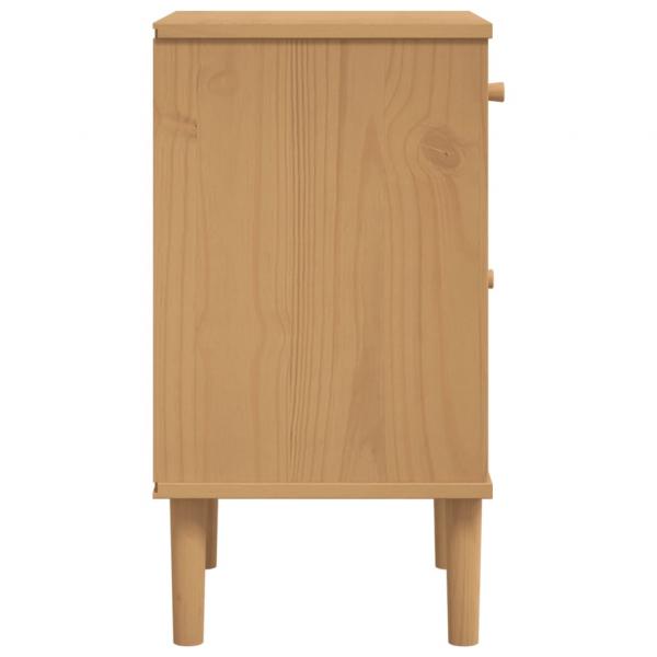 Nachttisch SENJA Rattan-Look Braun 40x35x65cm Massivholz Kiefer