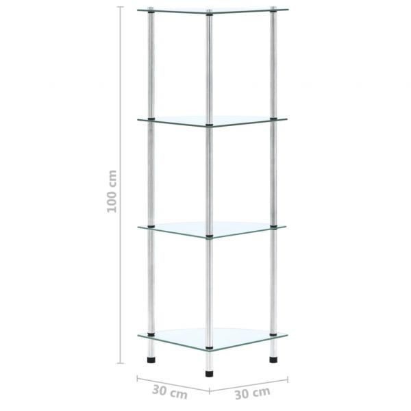 Regal mit 4 Ablagen Transparent 30x30x100 cm Hartglas