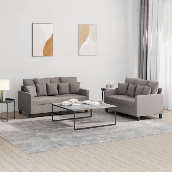 ARDEBO.de - 2-tlg. Sofagarnitur mit Kissen Taupe Stoff