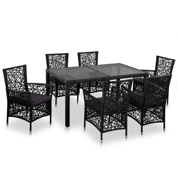 ARDEBO.de - 7-tlg. Garten-Essgruppe Poly Rattan Schwarz