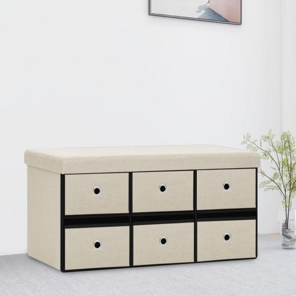 ARDEBO.de - Faltbare Sitzbank mit Stauraum Creme 76x38x38 cm Leinenoptik