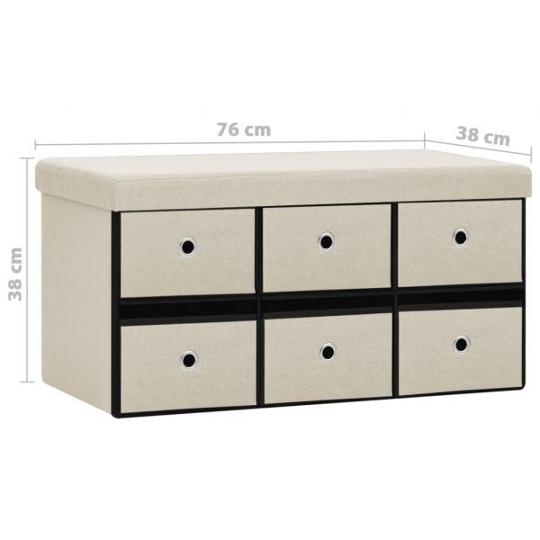 Faltbare Sitzbank mit Stauraum Creme 76x38x38 cm Leinenoptik