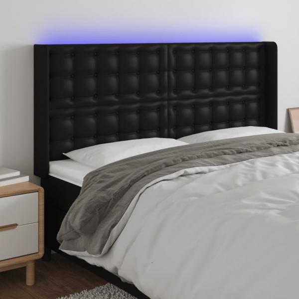 ARDEBO.de - LED Kopfteil Schwarz 203x16x118/128 cm Kunstleder